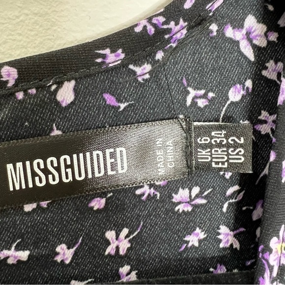 Missguided Black Purple Floral Ruffle Mini Dress 2 - Picture 10 of 10